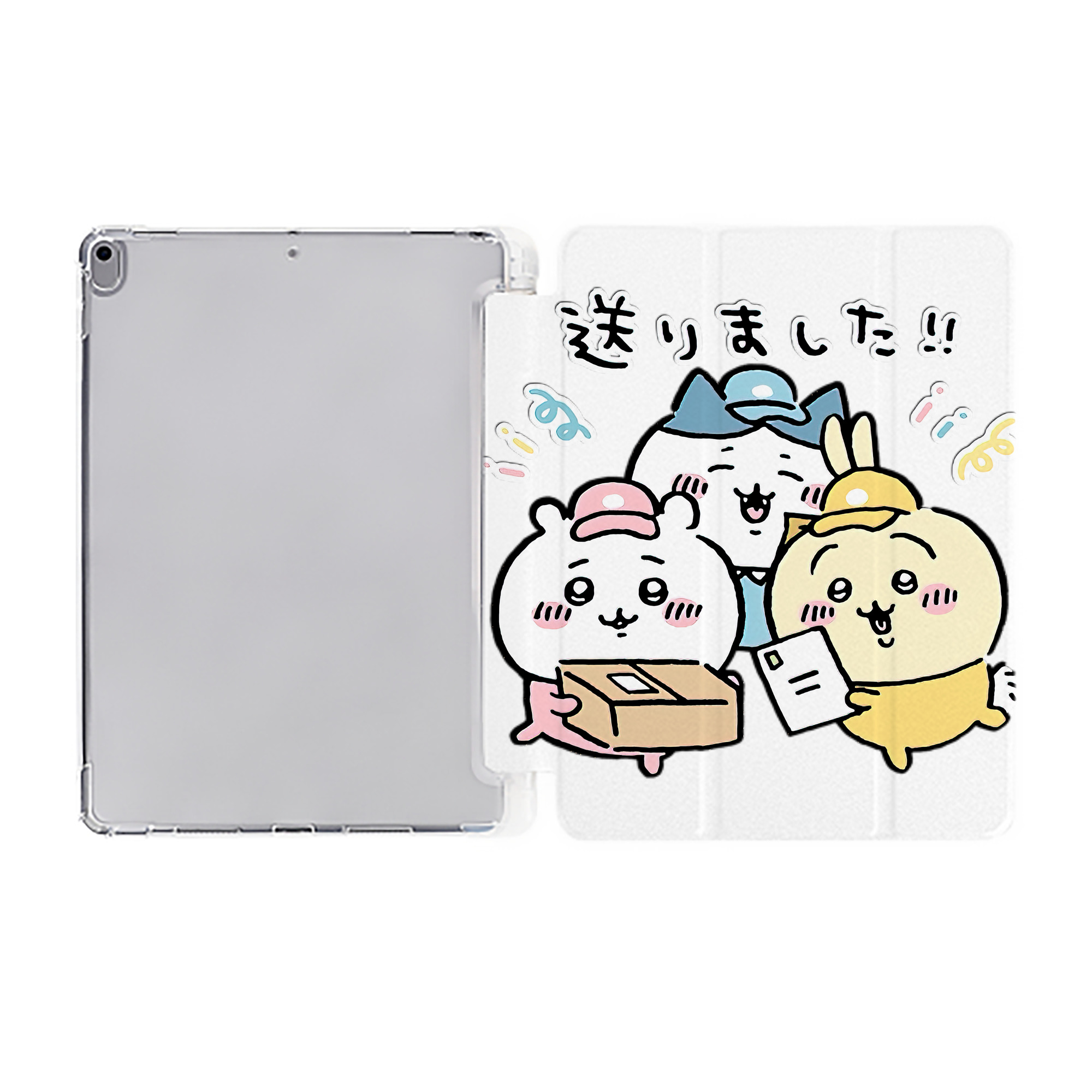 （画像用） ちいかわ ハチワレ Chii-kawa hachiware IPad ケース ペン収納付き 三つ折りスタンド PUレザー×シリコン 対応機種9.5/10.5/10.9インチ